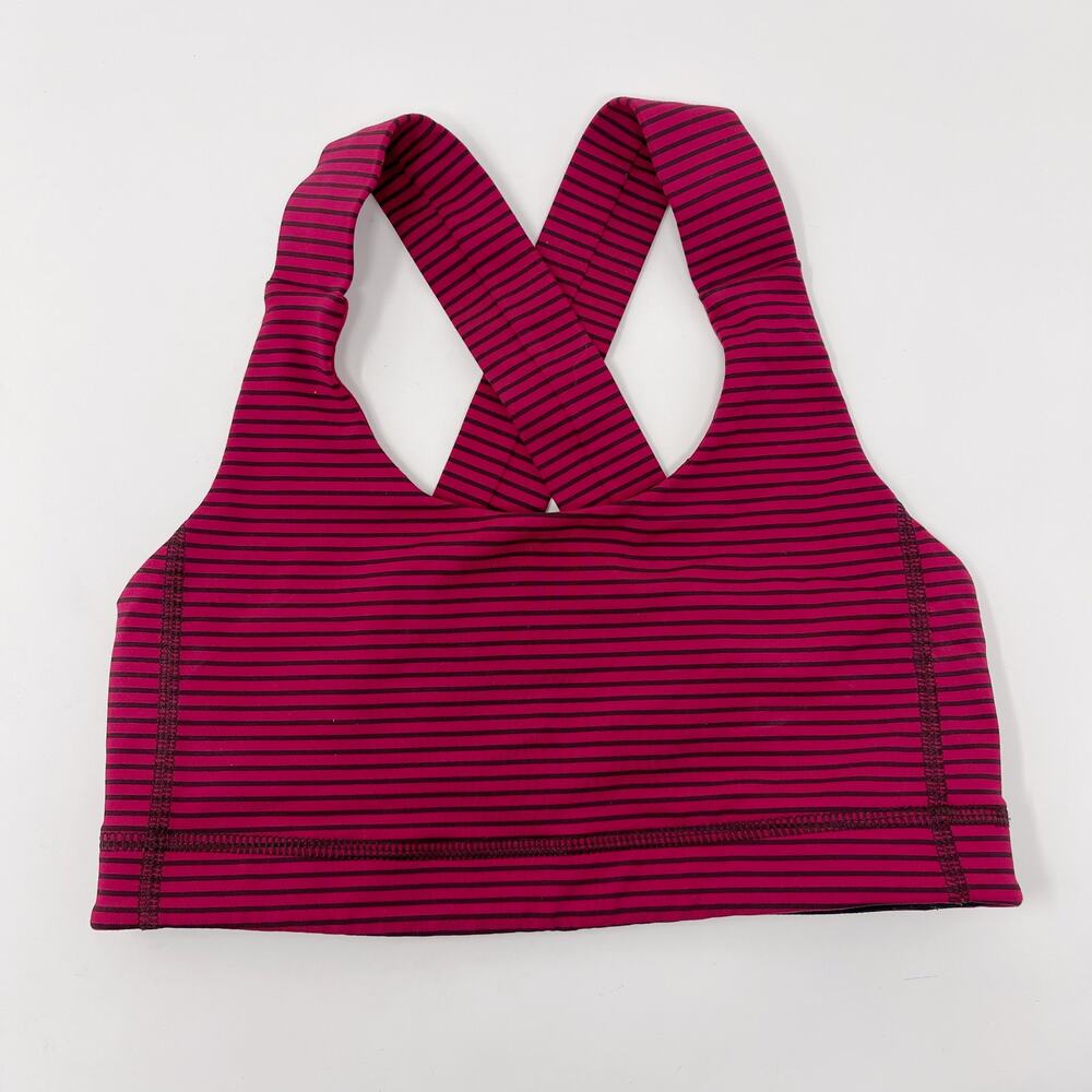 Lululemon Womens 4 All Sport Bra Hyper Stripe Bordeaux Drama Bumble Berry Scoop